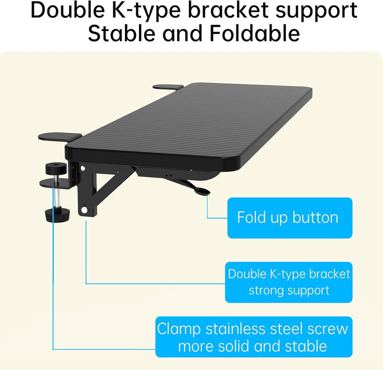 OUGIC Ergonomics Desk Extender Tray, 29.5"X9.5" Punch-Free Clamp On, Foldable Keyboard Drawer Tray, Table Mount Arm Wrist Rest Shelf, Computer Elbow Arm Support