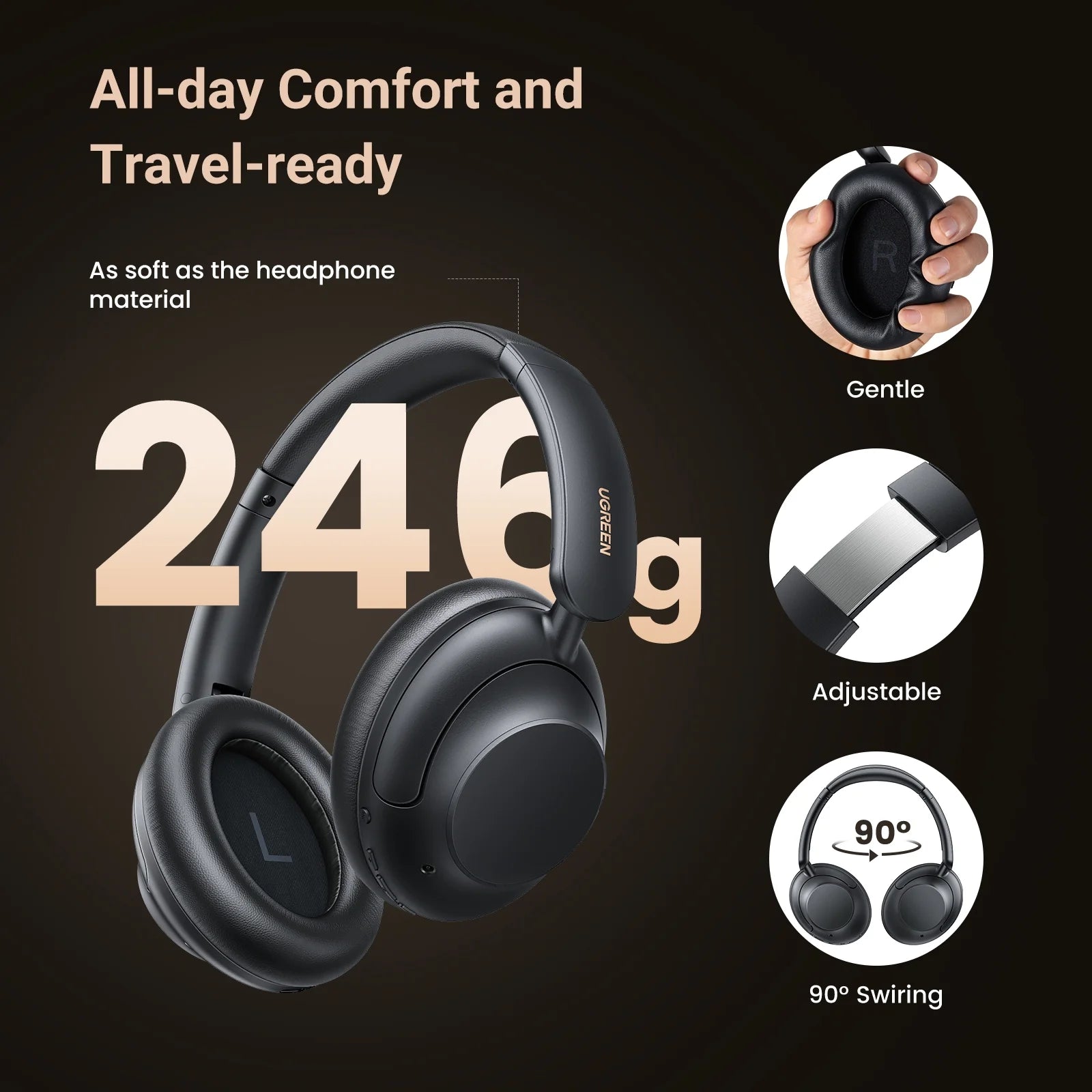 Max5 Bluetooth Noise Cancelling Headphones, over Ear, 90H Playtime, Black