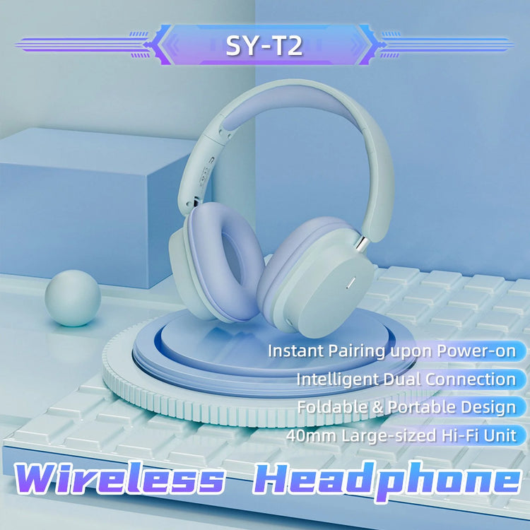 Wireless Bluetooth Headphones over Ear,Hi-Fi Stereo Wireless Headphones Foldable/Wired/Wireless with Microphone/Tf,Available for TV, Travel,Home Office Headset,Quick Charge 20 Hours Playtime Blue