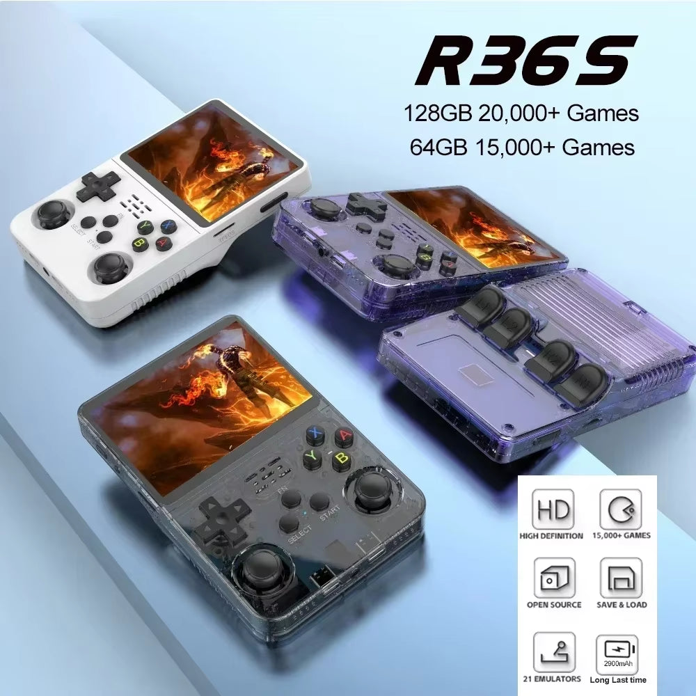 128G  Retro Handheld Video Game Console Linux System 3.5 Inch IPS Screen R35S Pro Portable Pocket Video Player 64GB Games