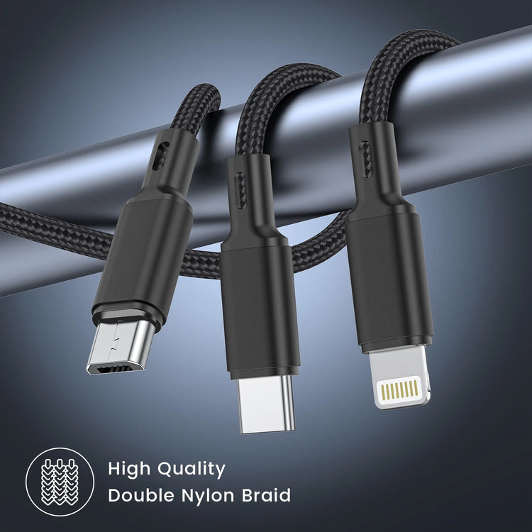 Multi Charging Cable 4FT, Multi Fast Charger Nylon Braided 3 in 1 Universal Phone Charger Fast Charging with USB C/Micro Usb/Iphone Port Compatible with Most Phones & Pads,Black