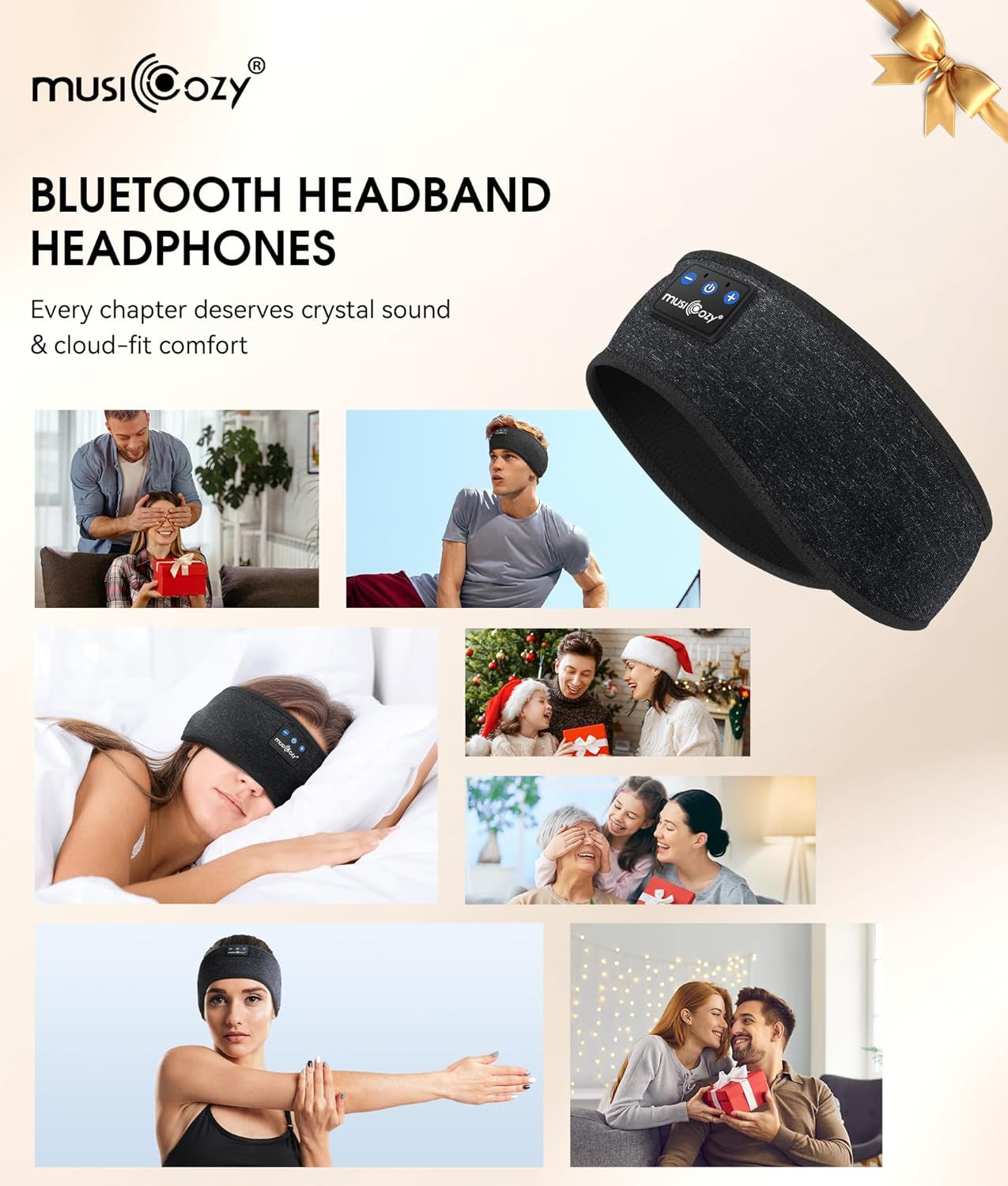 Sleep Headphones Bluetooth 5.2 Headband, Sports Wireless Earphones Music Sleeping Eye Mask Earbuds with HD Stereo Speaker for Mom Women Men Teen Running Cool Gadgets Unique Gifts
