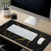 Gaming Mouse Pad 31.5×11.8 Inch XL with Stitched Edges Extended Waterproof Gold Line Black Geometric Desk Pads Non-Slip Rubber Base Large Keyboard Mat Computer Gaming Mousepad for Work/Office/Home