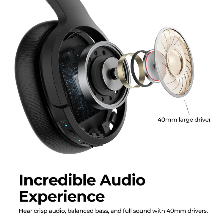 Wireless Headphones Active Noise Cancelling over Ear with Travel Case 30H Playtime