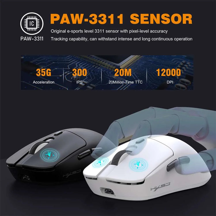 Wireless Gaming Mouse,Long Battery Standby,3 Mode Wired/2.4G/Bluetooth 5.1 Portable Rechargeable Gaming Mice for Pc/Mac/Computer/Laptop/Tablet,White
