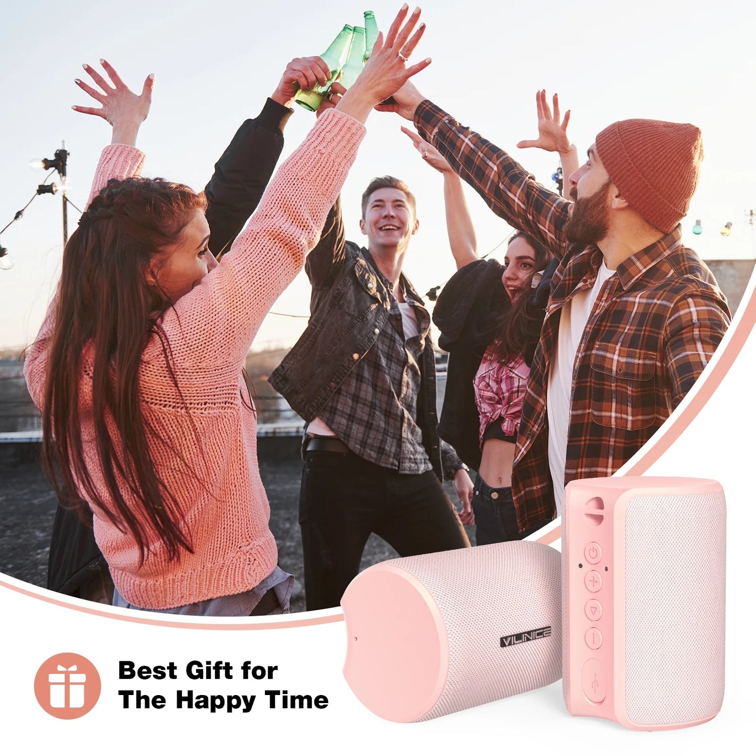 Portable Bluetooth Speaker, IPX7 Waterproof Wireless Speaker with Bluetooth 5.0, TWS Mini Speaker for Outdoor/Party/Beach/Travel/Gifts, Pink