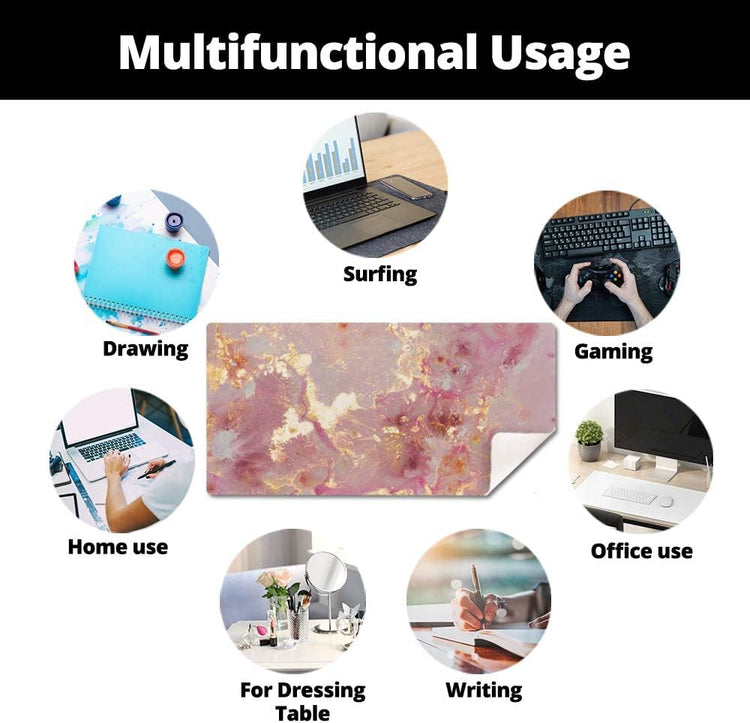 Large Mouse Pad, Cute Pink Desk Mat for Desktop, Women Girls PU Leather Waterproof Gaming Mousepad, Rose Gold Marble Computer PC Laptop Protector Writing Pads for School Office Home 31.5" X 15.7"
