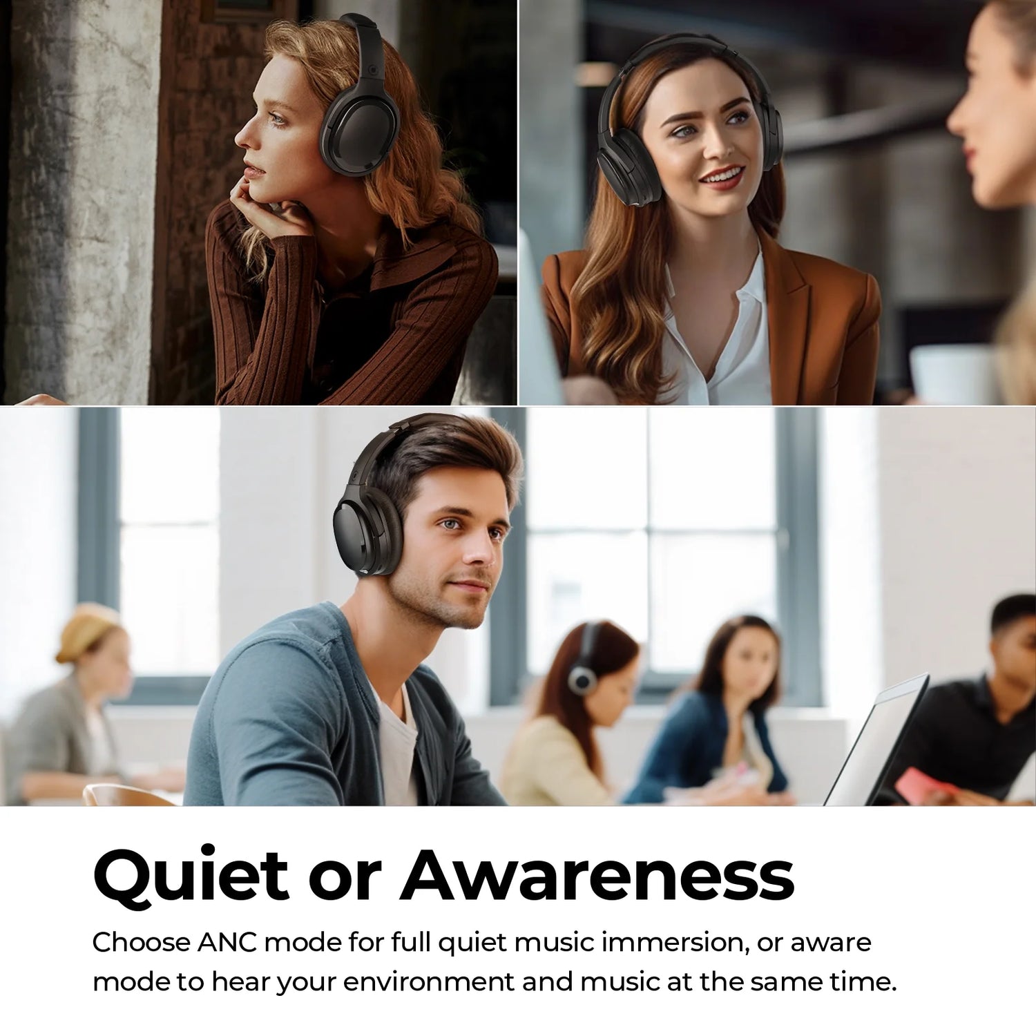 Wireless Headphones Active Noise Cancelling over Ear with Travel Case 30H Playtime