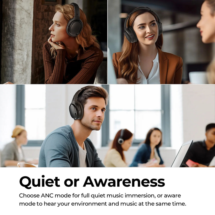 Wireless Headphones Active Noise Cancelling over Ear with Travel Case 30H Playtime