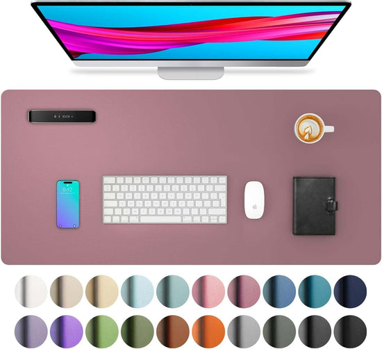 Leather Office Desk Mouse Pad Protector, Non-Slip PU Leather Laptop Desk Blotter/Mat, Waterproof Writing Pad for Office and Home, Dark Pink, 23.6" X 13.7"