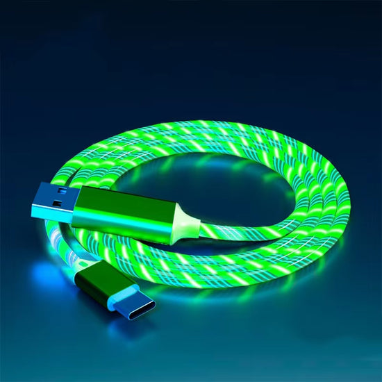 Glowing LED 3 in 1 Cable for Samsung Xiaomi Iphone Flowing Streamer Light Fast Charger USB C Cord Luminous Type C Cable