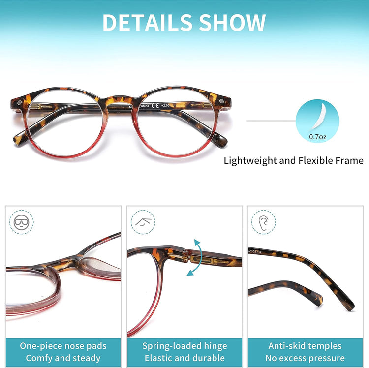 Reading Glasses for Women - Blue Light Blocking Ladies Spring Hinge Readers with Pouches anti Eyestrain/Glare Women&