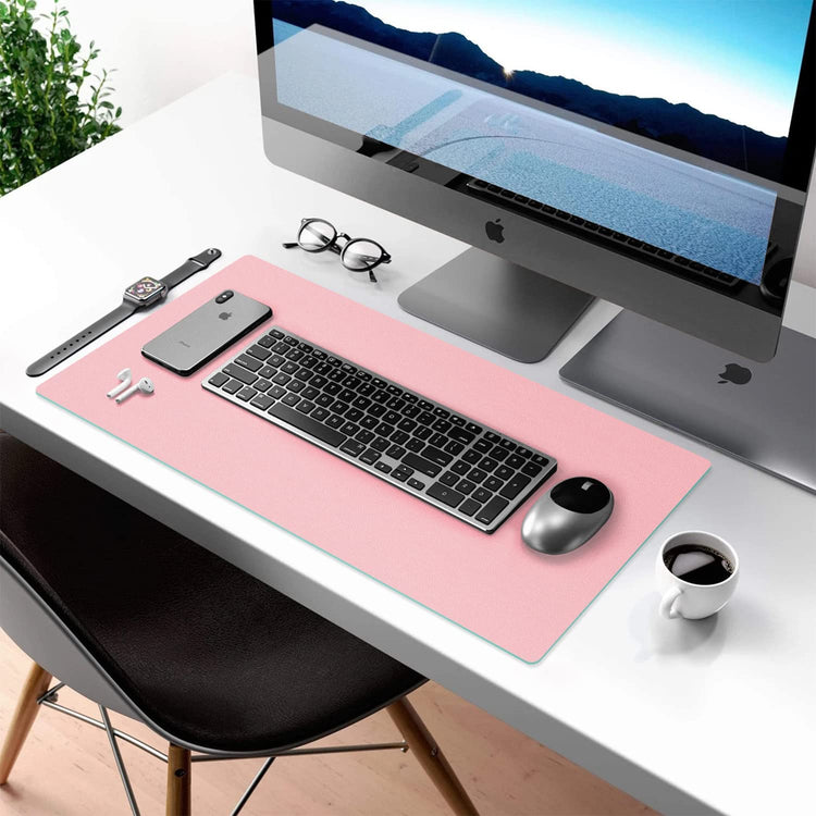Desk Mat Large Protector Pad - Multifunctional Dual-Sided Office Desk Pad,Smooth Surface Soft Mouse Pad, Waterproof Desk Mat for Desktop, Pu Leather Desk Cover for Office/Home(Pink, 23.6" X 13.7")