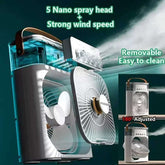 3 in 1 Air Cooler Fan featuring 5 nano spray head and strong wind speed for effective cooling.