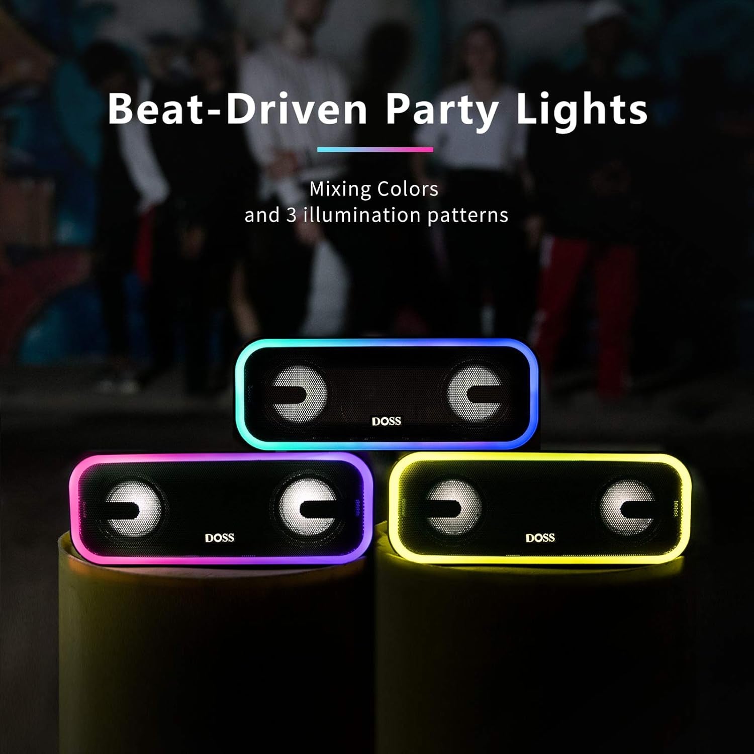 Soundbox Pro+ Bluetooth Speaker, Immersive 24W Stereo Sound with Booming Bass, IPX6 Waterproof, 15H Playtime, Mixed Colors Lights, Christmas and White Elephant Gift for Adults, Men, Women-Black