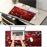 Extended Gaming Mouse Pad XXL  Large Keyboard Mat Long Mousepad Desk Decor Writing Pad Non Slip Rubber Base Stitched Edges for Work, Game, Office, Home, 35.1" X 15.7", Red Painting