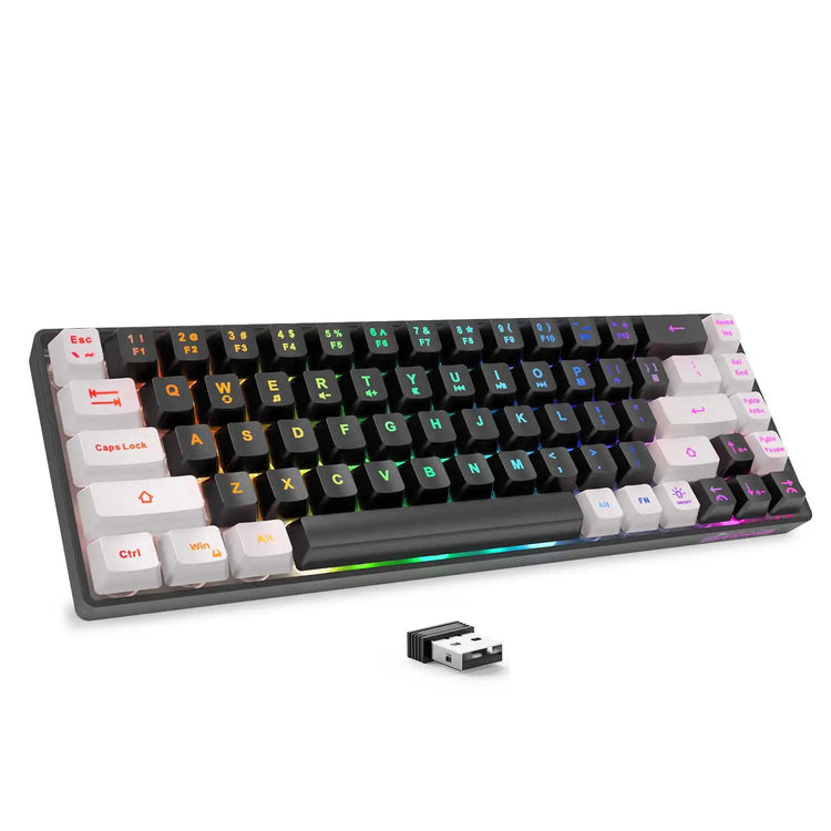 Wireless Gaming Keyboard Rechargeable Backlit Gaming Keyboard 68 Keys English/Spanish Layout 2.4G Keyboard for PC