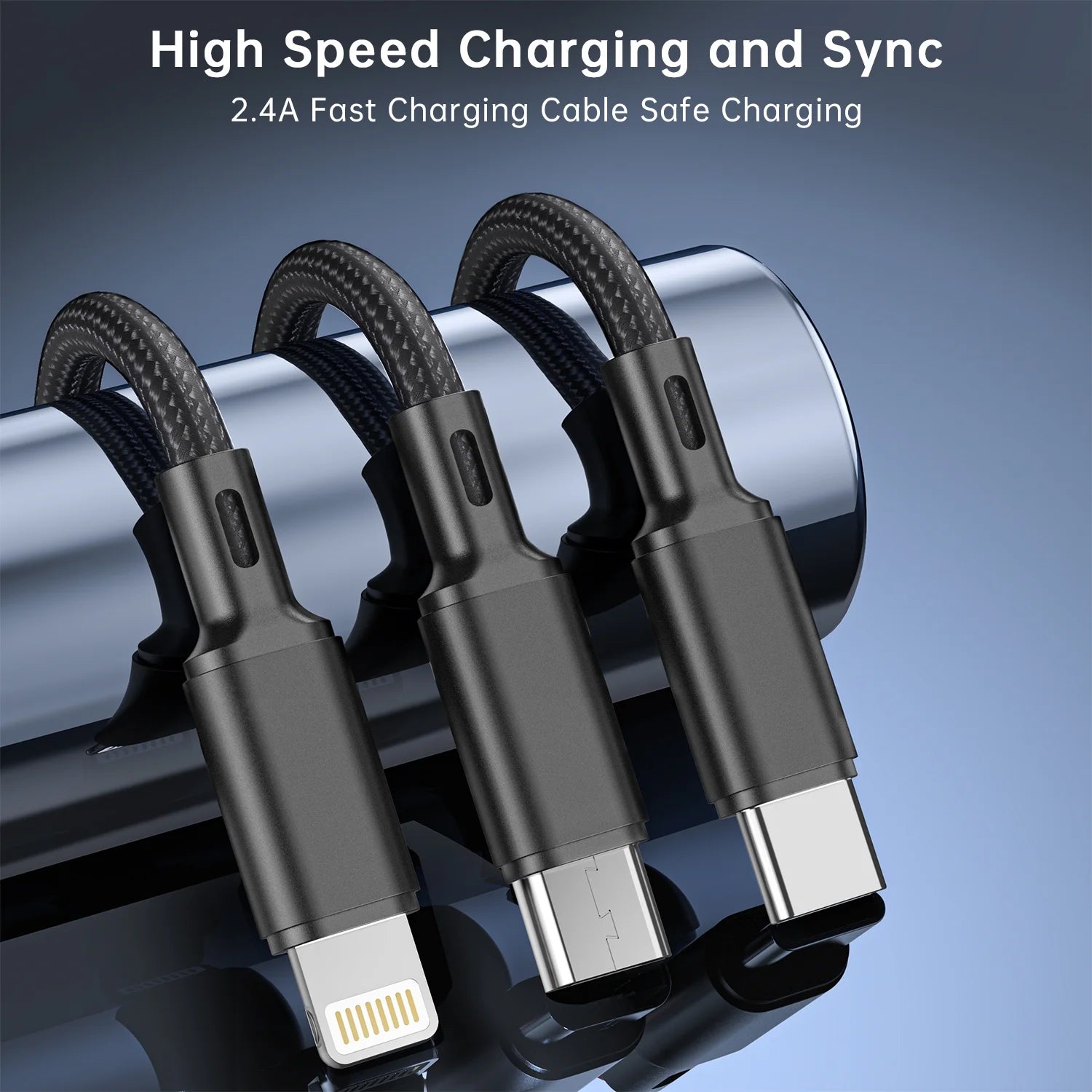 Multi Charging Cable 4FT, Multi Fast Charger Nylon Braided 3 in 1 Universal Phone Charger Fast Charging with USB C/Micro Usb/Iphone Port Compatible with Most Phones & Pads,Black