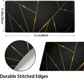 Gaming Mouse Pad 31.5×11.8 Inch XL with Stitched Edges Extended Waterproof Gold Line Black Geometric Desk Pads Non-Slip Rubber Base Large Keyboard Mat Computer Gaming Mousepad for Work/Office/Home