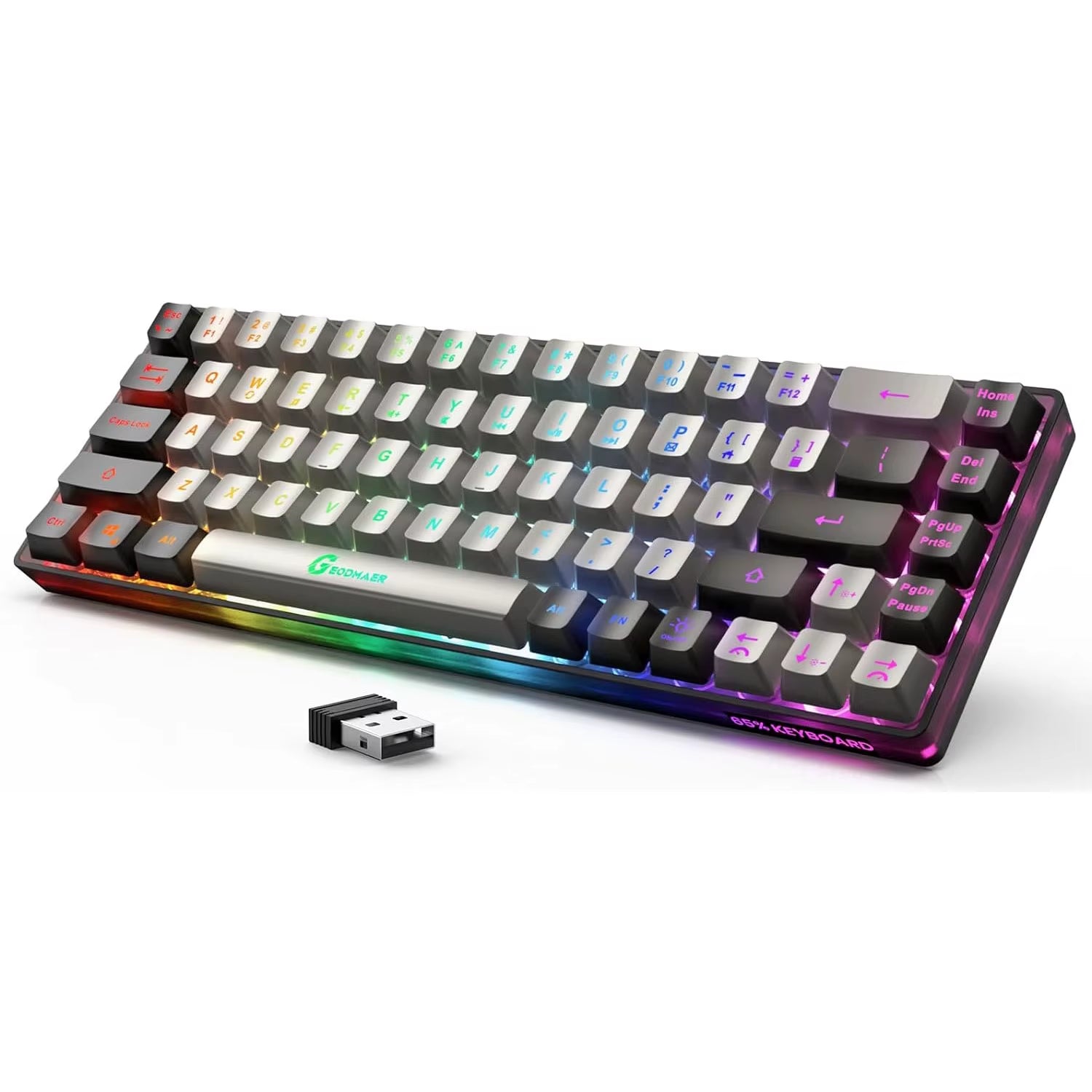 Wireless Gaming Keyboard Rechargeable Backlit Gaming Keyboard 68 Keys English/Spanish Layout 2.4G Keyboard for PC