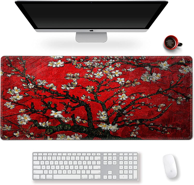 Extended Gaming Mouse Pad XXL  Large Keyboard Mat Long Mousepad Desk Decor Writing Pad Non Slip Rubber Base Stitched Edges for Work, Game, Office, Home, 35.1" X 15.7", Red Painting