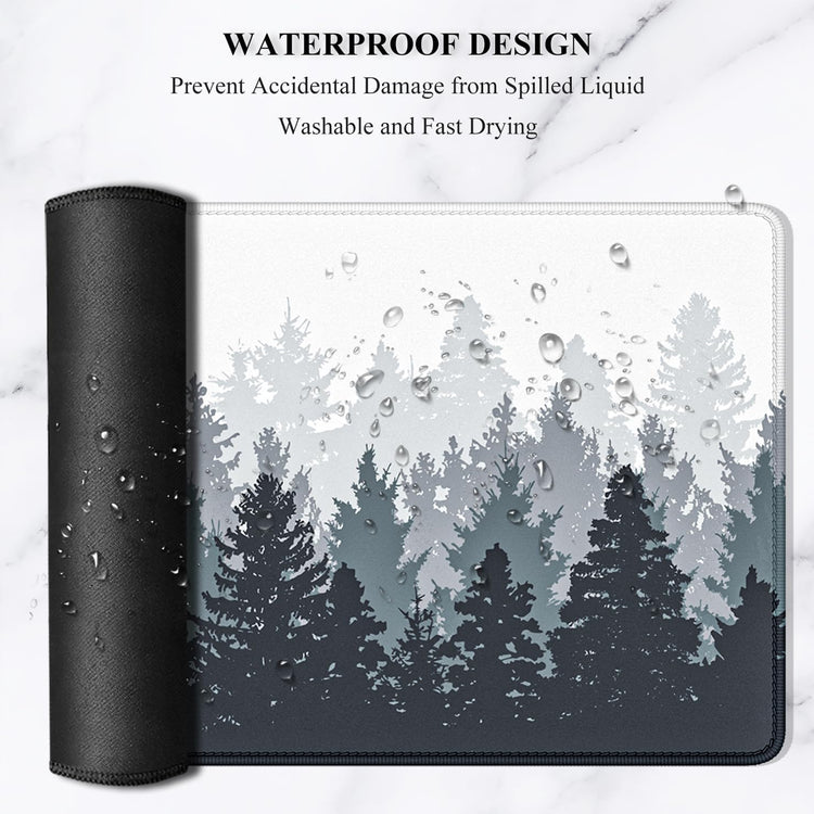 Large Gaming Mouse Pad, Forest Theme XXL 35.4 X 15.7 in Desk Pad Stitched Non-Slip Rubber Long Computer Mousepad Thin Extended Full Size Desk Mat for Desktop, Laptop, Wireless Mice, White