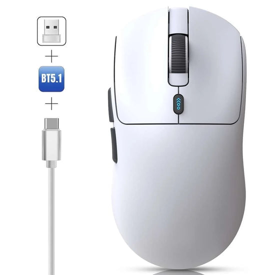 Wireless Gaming Mouse,Long Battery Standby,3 Mode Wired/2.4G/Bluetooth 5.1 Portable Rechargeable Gaming Mice for Pc/Mac/Computer/Laptop/Tablet,White