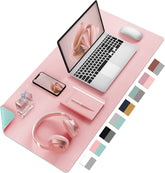 Desk Mat Large Protector Pad - Multifunctional Dual-Sided Office Desk Pad,Smooth Surface Soft Mouse Pad, Waterproof Desk Mat for Desktop, Pu Leather Desk Cover for Office/Home(Pink, 23.6" X 13.7")