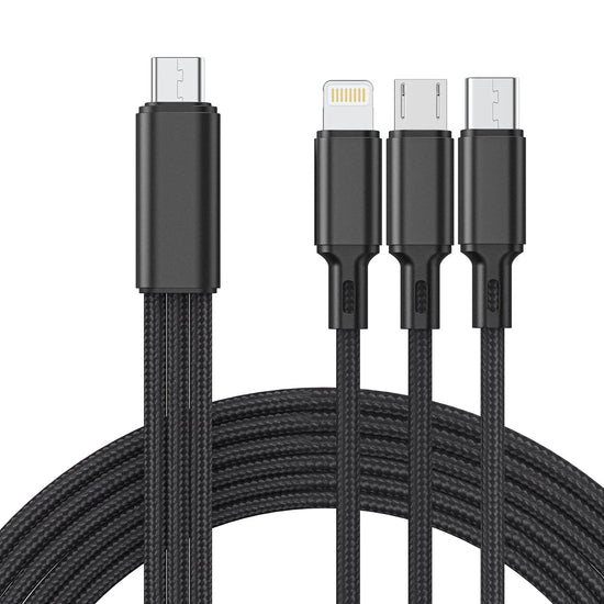 Multi Charging Cable 4FT, Multi Fast Charger Nylon Braided 3 in 1 Universal Phone Charger Fast Charging with USB C/Micro Usb/Iphone Port Compatible with Most Phones & Pads,Black