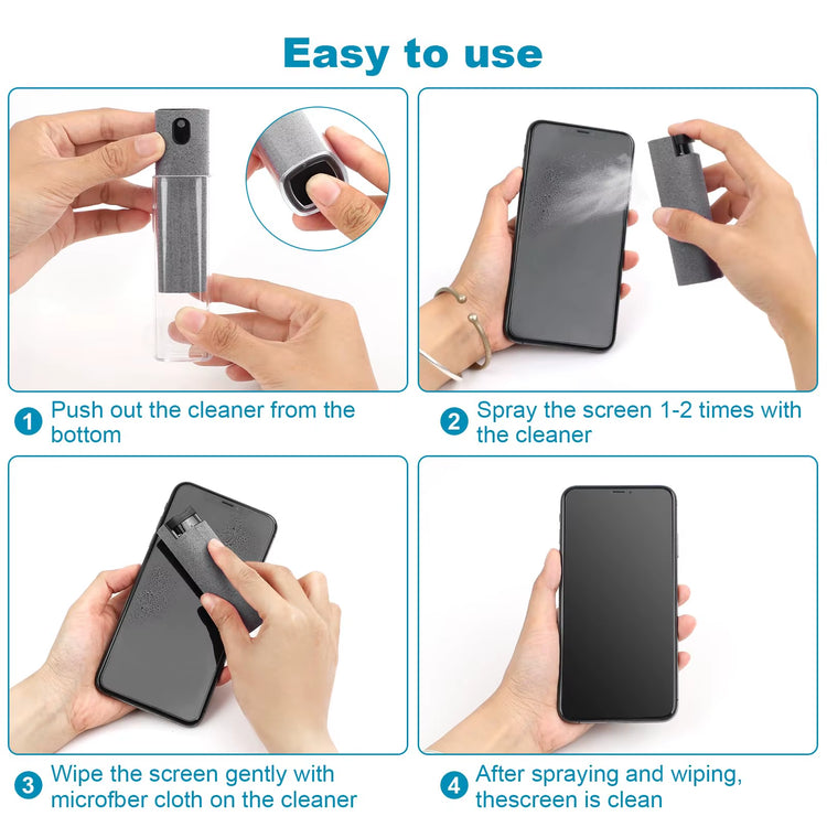 2 in 1 Phone Screen Cleaner Spray Portable Tablet Phone Touch Screen Cleaner Microfiber Cloth Set Glass Mini Cleaning Artifact