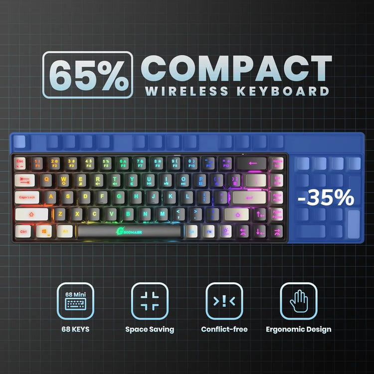 Wireless Gaming Keyboard Rechargeable Backlit Gaming Keyboard 68 Keys English/Spanish Layout 2.4G Keyboard for PC