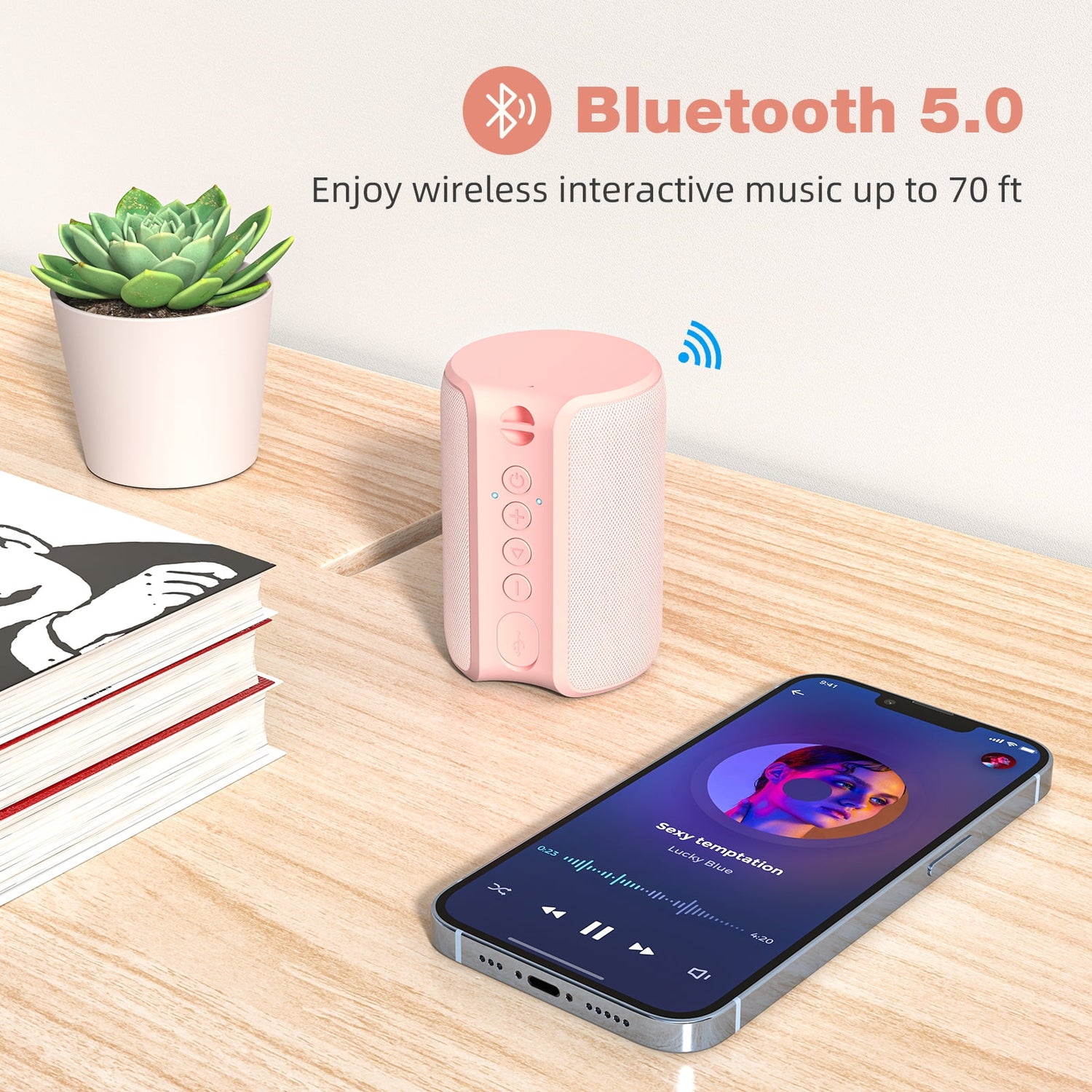 Portable Bluetooth Speaker, IPX7 Waterproof Wireless Speaker with Bluetooth 5.0, TWS Mini Speaker for Outdoor/Party/Beach/Travel/Gifts, Pink
