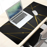 Gaming Mouse Pad 31.5×11.8 Inch XL with Stitched Edges Extended Waterproof Gold Line Black Geometric Desk Pads Non-Slip Rubber Base Large Keyboard Mat Computer Gaming Mousepad for Work/Office/Home