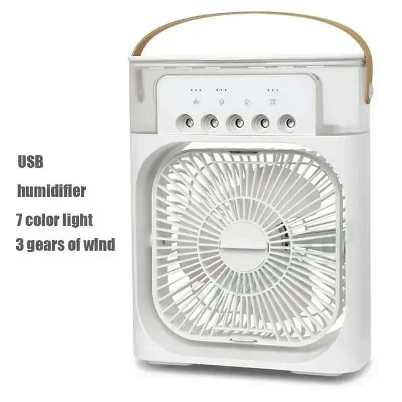 3 in 1 Air Cooler Fan – Portable Air Conditioner, Humidifier with USB, 7 color light, and 3 wind gears.