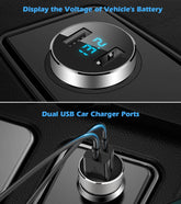 2 USB Car Charger,12V/24V Voltage Meter, Output 4.8A, Cigarette Lighter Plug Adapter Compatible with Iphone,Ipad, Samsung, USB Charging Devices, Silver