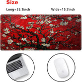 Extended Gaming Mouse Pad XXL  Large Keyboard Mat Long Mousepad Desk Decor Writing Pad Non Slip Rubber Base Stitched Edges for Work, Game, Office, Home, 35.1" X 15.7", Red Painting